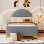 Letto a piattaforma singolo in velluto grigio/beige/rosa con testiera semicircolare, 1 posto