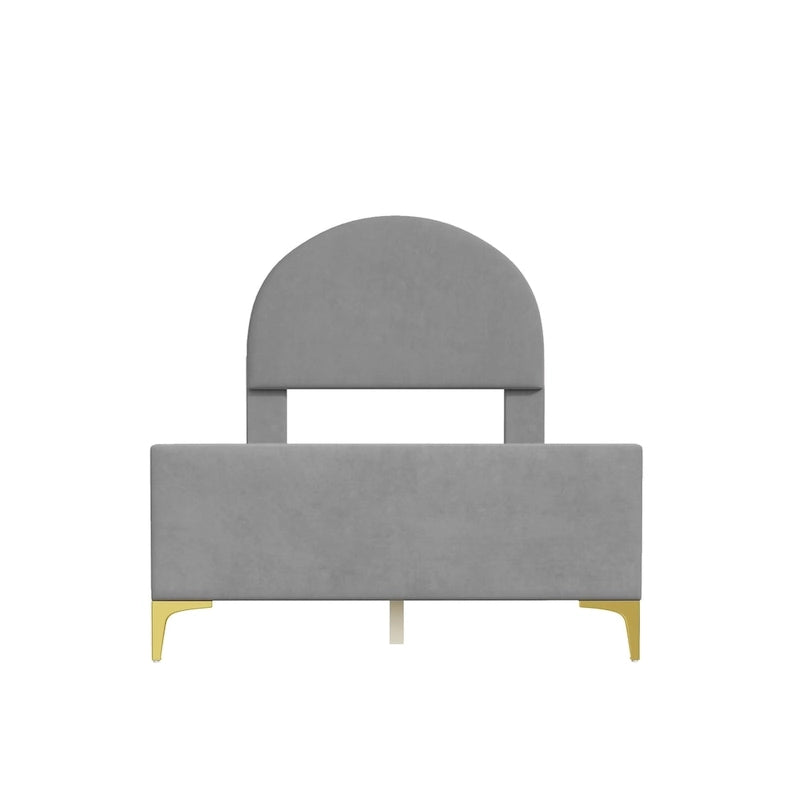 Letto a piattaforma singolo in velluto grigio/beige/rosa con testiera semicircolare, 1 posto