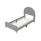 Letto a piattaforma singolo in velluto grigio/beige/rosa con testiera semicircolare, 1 posto