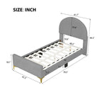 Letto a piattaforma singolo in velluto grigio/beige/rosa con testiera semicircolare, 1 posto