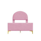 Letto a piattaforma singolo in velluto grigio/beige/rosa con testiera semicircolare, 1 posto
