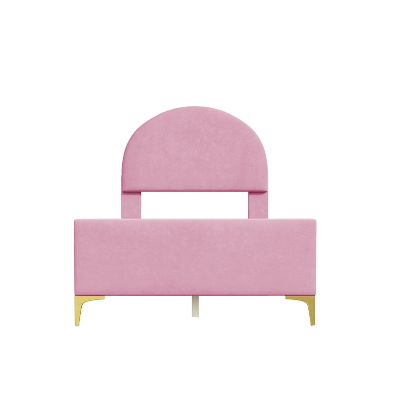 Letto a piattaforma singolo in velluto grigio/beige/rosa con testiera semicircolare, 1 posto