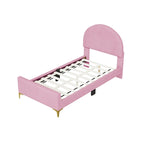 Letto a piattaforma singolo in velluto grigio/beige/rosa con testiera semicircolare, 1 posto