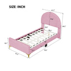 Letto a piattaforma singolo in velluto grigio/beige/rosa con testiera semicircolare, 1 posto