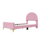 Letto a piattaforma singolo in velluto grigio/beige/rosa con testiera semicircolare, 1 posto