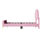 Letto a piattaforma singolo in velluto grigio/beige/rosa con testiera semicircolare, 1 posto