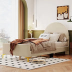 Letto a piattaforma singolo in velluto grigio/beige/rosa con testiera semicircolare, 1 posto