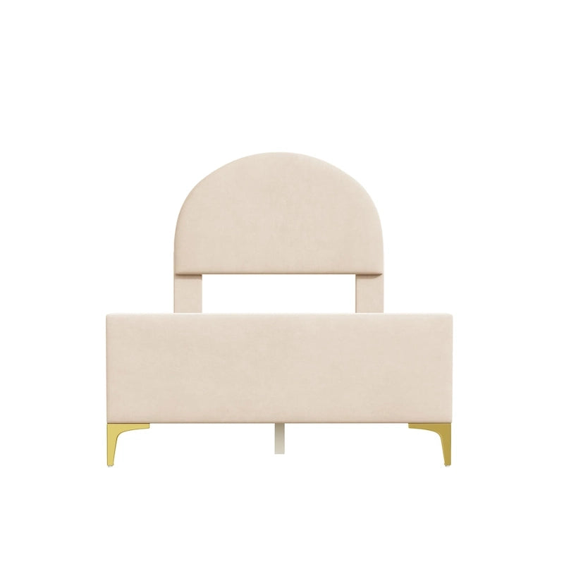 Letto a piattaforma singolo in velluto grigio/beige/rosa con testiera semicircolare, 1 posto