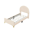 Letto a piattaforma singolo in velluto grigio/beige/rosa con testiera semicircolare, 1 posto