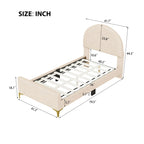Letto a piattaforma singolo in velluto grigio/beige/rosa con testiera semicircolare, 1 posto