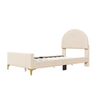 Letto a piattaforma singolo in velluto grigio/beige/rosa con testiera semicircolare, 1 posto