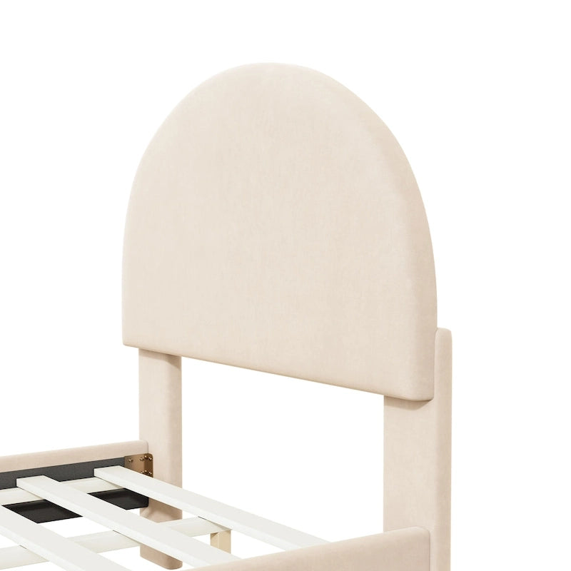 Letto a piattaforma singolo in velluto grigio/beige/rosa con testiera semicircolare, 1 posto