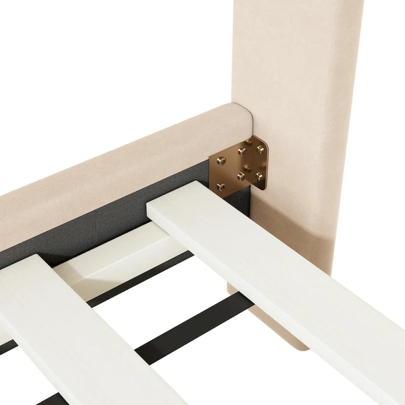 Letto a piattaforma singolo in velluto grigio/beige/rosa con testiera semicircolare, 1 posto