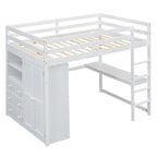 Letto a soppalco bianco/grigio con armadio, scrivania e contenitore, una piazza e mezza, 1 persona