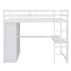 Letto a soppalco bianco/grigio con armadio, scrivania e contenitore, una piazza e mezza, 1 persona