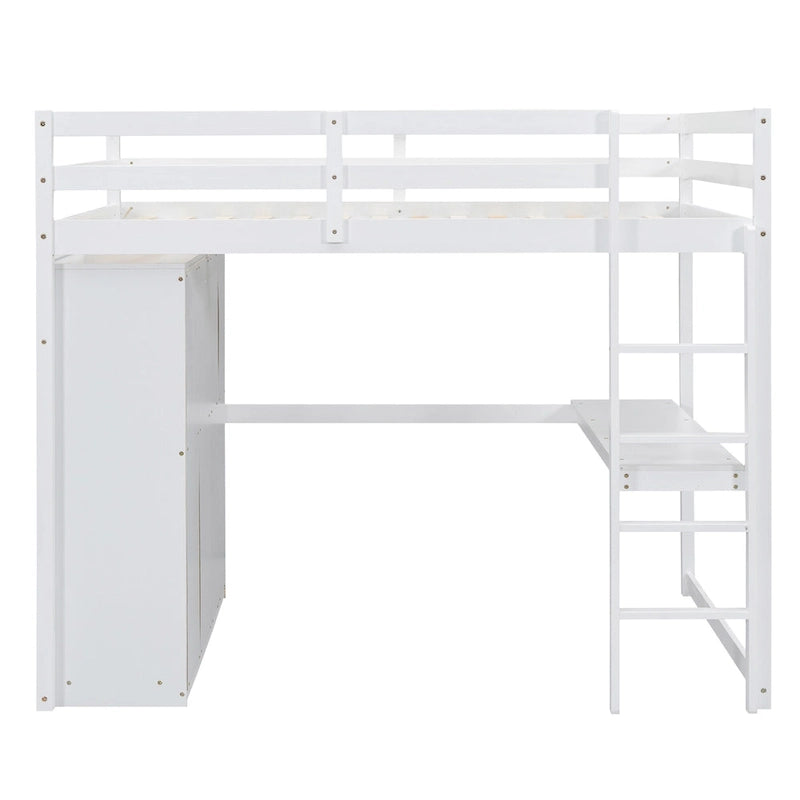 Letto a soppalco bianco/grigio con armadio, scrivania e contenitore, una piazza e mezza, 1 persona