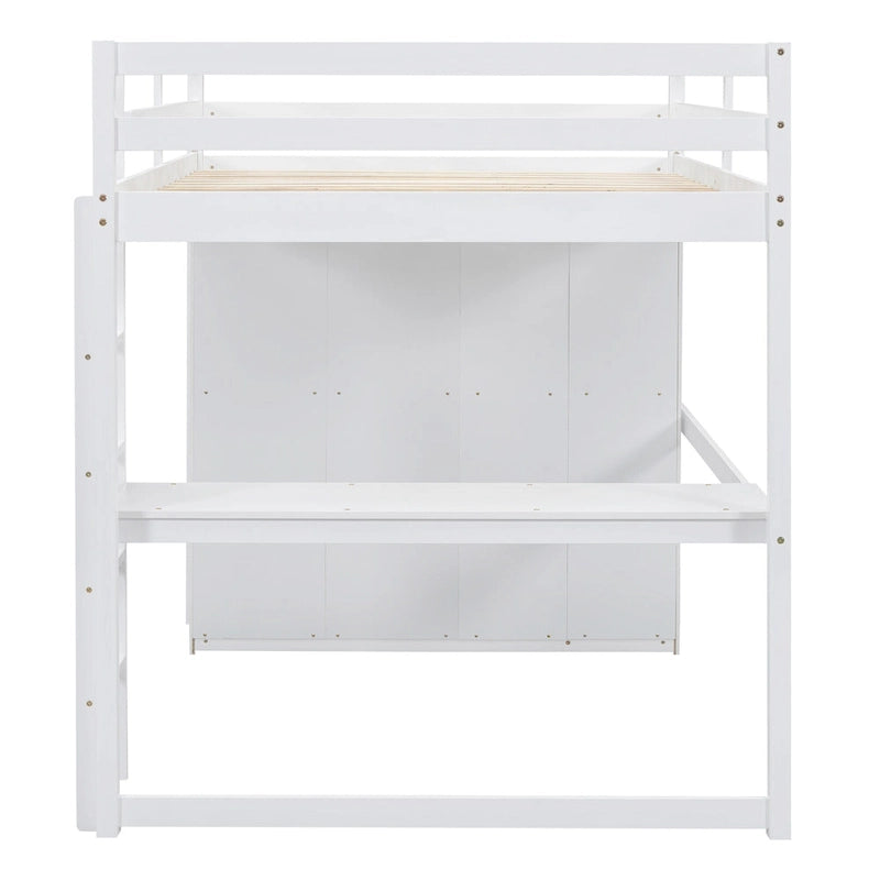 Letto a soppalco bianco/grigio con armadio, scrivania e contenitore, una piazza e mezza, 1 persona