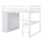 Letto a soppalco bianco/grigio con armadio, scrivania e contenitore, una piazza e mezza, 1 persona