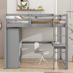 Letto a soppalco bianco/grigio con armadio, scrivania e contenitore, una piazza e mezza, 1 persona