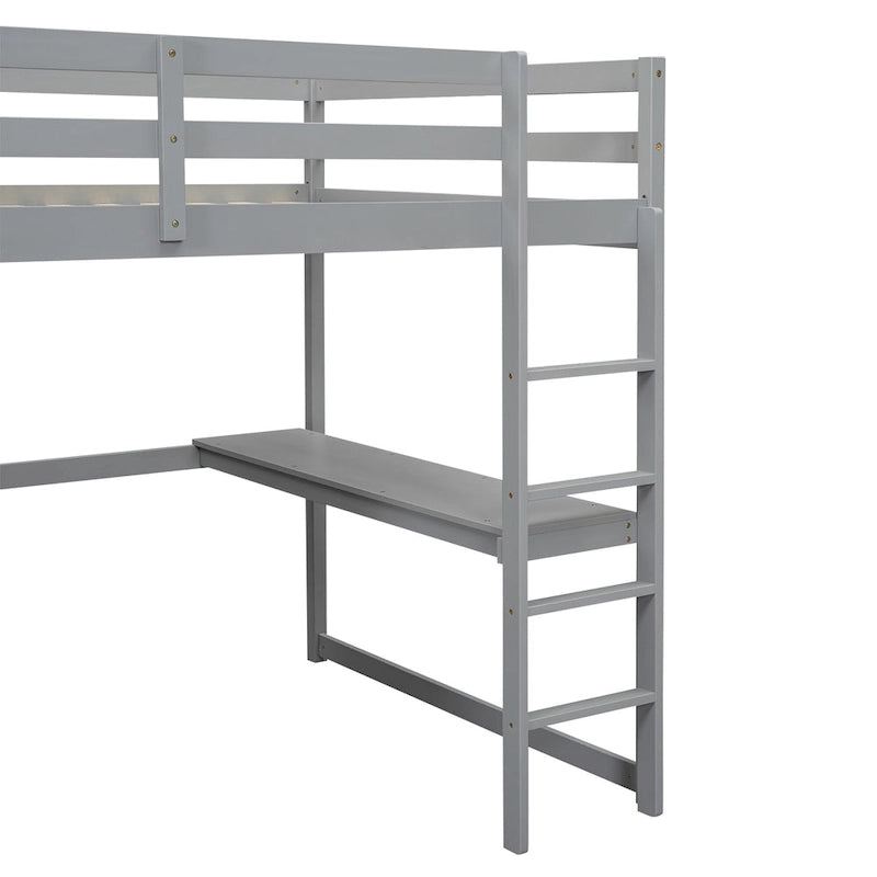 Letto a soppalco bianco/grigio con armadio, scrivania e contenitore, una piazza e mezza, 1 persona