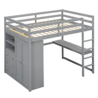 Letto a soppalco bianco/grigio con armadio, scrivania e contenitore, una piazza e mezza, 1 persona