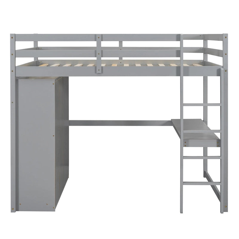 Letto a soppalco bianco/grigio con armadio, scrivania e contenitore, una piazza e mezza, 1 persona