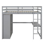 Letto a soppalco bianco/grigio con armadio, scrivania e contenitore, una piazza e mezza, 1 persona