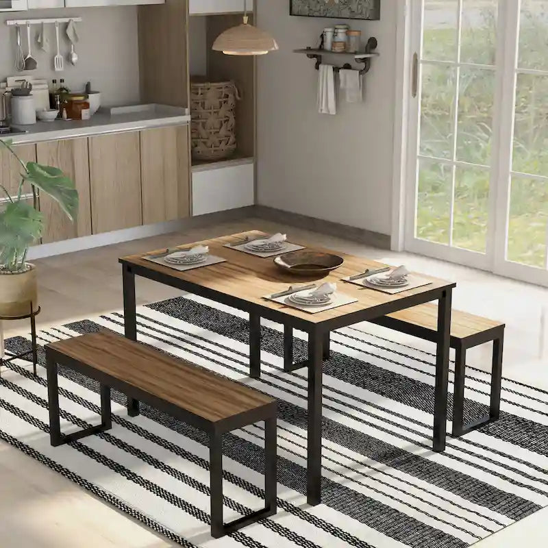 Set da pranzo transizionale da 4 posti a 3 pezzi in noce/marrone