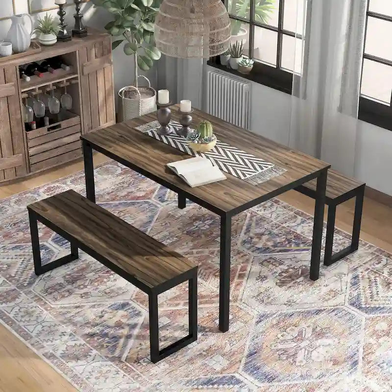 Set da pranzo transizionale da 4 posti a 3 pezzi in noce/marrone