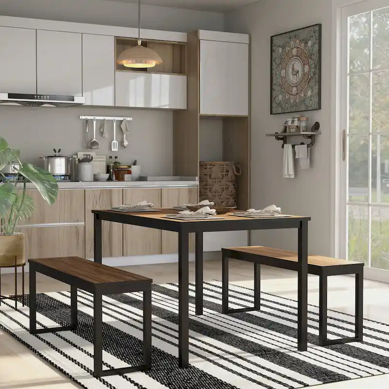 Set da pranzo transizionale da 4 posti a 3 pezzi in noce/marrone