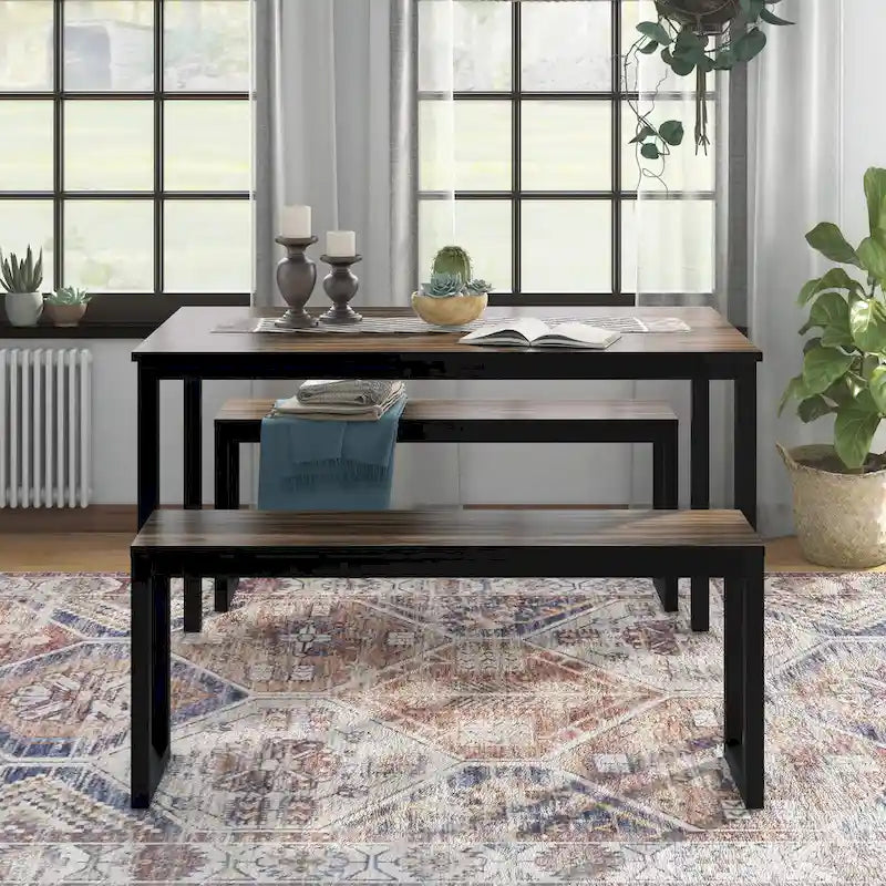 Set da pranzo transizionale da 4 posti a 3 pezzi in noce/marrone