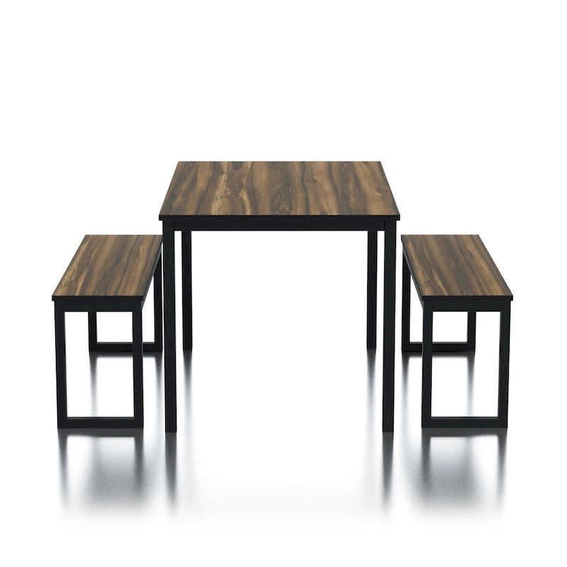 Set da pranzo transizionale da 4 posti a 3 pezzi in noce/marrone