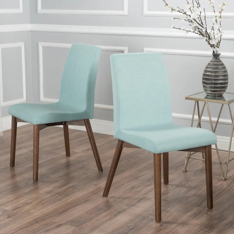 Sedia da pranzo in tessuto, stile Mid-Century, set da 2 – Menta / Beige / Grigio scuro, Gambe in noce o rovere