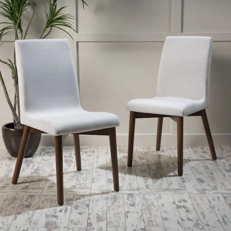 Sedia da pranzo in tessuto, stile Mid-Century, set da 2 – Menta / Beige / Grigio scuro, Gambe in noce o rovere