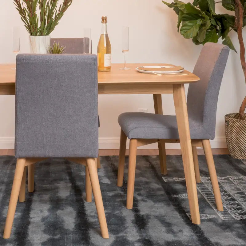 Sedia da pranzo in tessuto, stile Mid-Century, set da 2 – Menta / Beige / Grigio scuro, Gambe in noce o rovere
