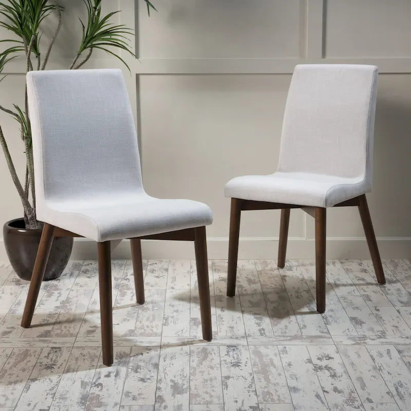 Sedia da pranzo in tessuto, stile Mid-Century, set da 2 – Menta / Beige / Grigio scuro, Gambe in noce o rovere