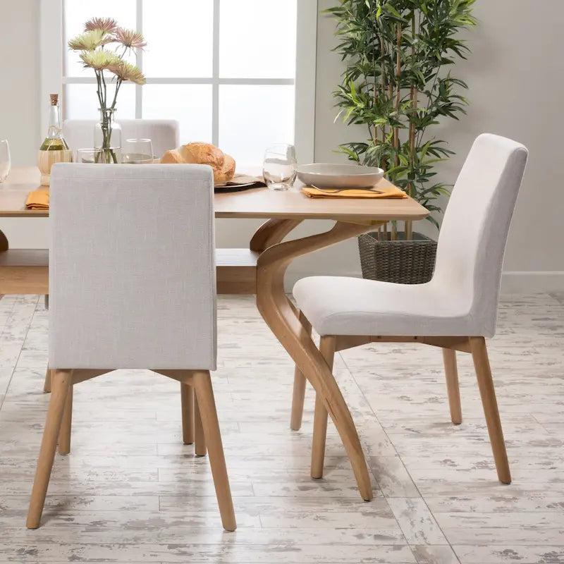 Sedia da pranzo in tessuto, stile Mid-Century, set da 2 – Menta / Beige / Grigio scuro, Gambe in noce o rovere
