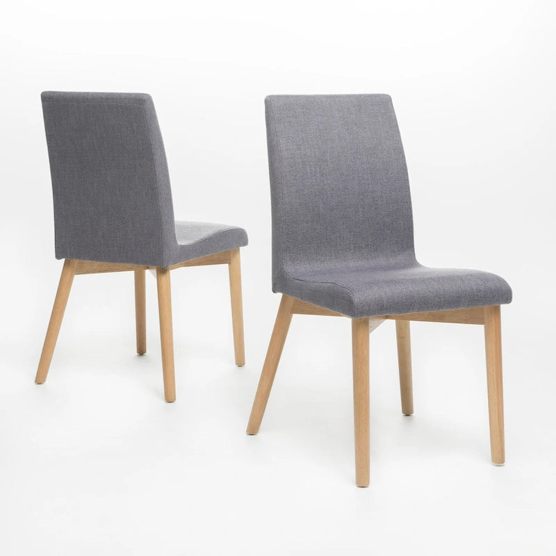 Sedia da pranzo in tessuto, stile Mid-Century, set da 2 – Menta / Beige / Grigio scuro, Gambe in noce o rovere