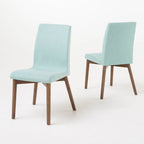 Sedia da pranzo in tessuto, stile Mid-Century, set da 2 – Menta / Beige / Grigio scuro, Gambe in noce o rovere