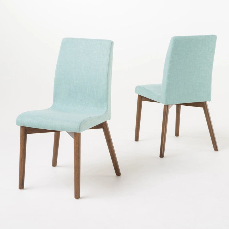 Sedia da pranzo in tessuto, stile Mid-Century, set da 2 – Menta / Beige / Grigio scuro, Gambe in noce o rovere