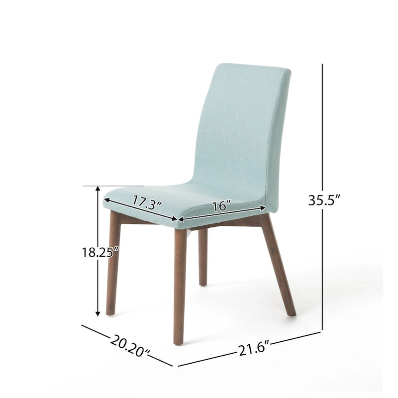 Sedia da pranzo in tessuto, stile Mid-Century, set da 2 – Menta / Beige / Grigio scuro, Gambe in noce o rovere