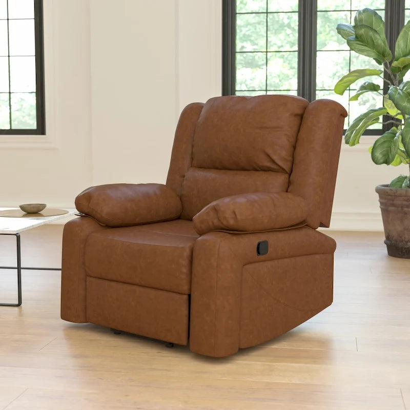 Poltrona reclinabile con schienale a cuscino in ecopelle, nero/marrone/grigio/crema/cognac, monoposto