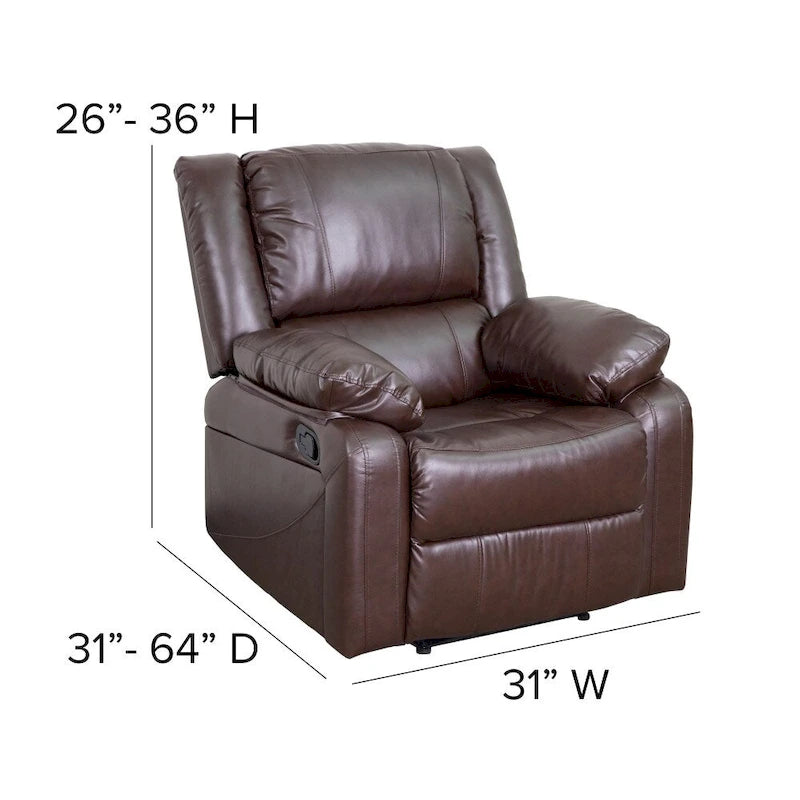 Poltrona reclinabile con schienale a cuscino in ecopelle, nero/marrone/grigio/crema/cognac, monoposto