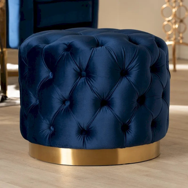 Pouf singolo imbottito con bottoni in velluto grigio/beige/blu/rosa/rosso