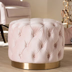 Pouf singolo imbottito con bottoni in velluto grigio/beige/blu/rosa/rosso