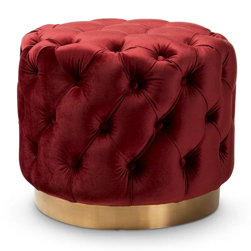 Pouf singolo imbottito con bottoni in velluto grigio/beige/blu/rosa/rosso