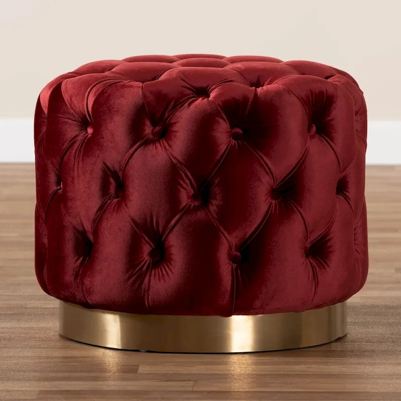 Pouf singolo imbottito con bottoni in velluto grigio/beige/blu/rosa/rosso