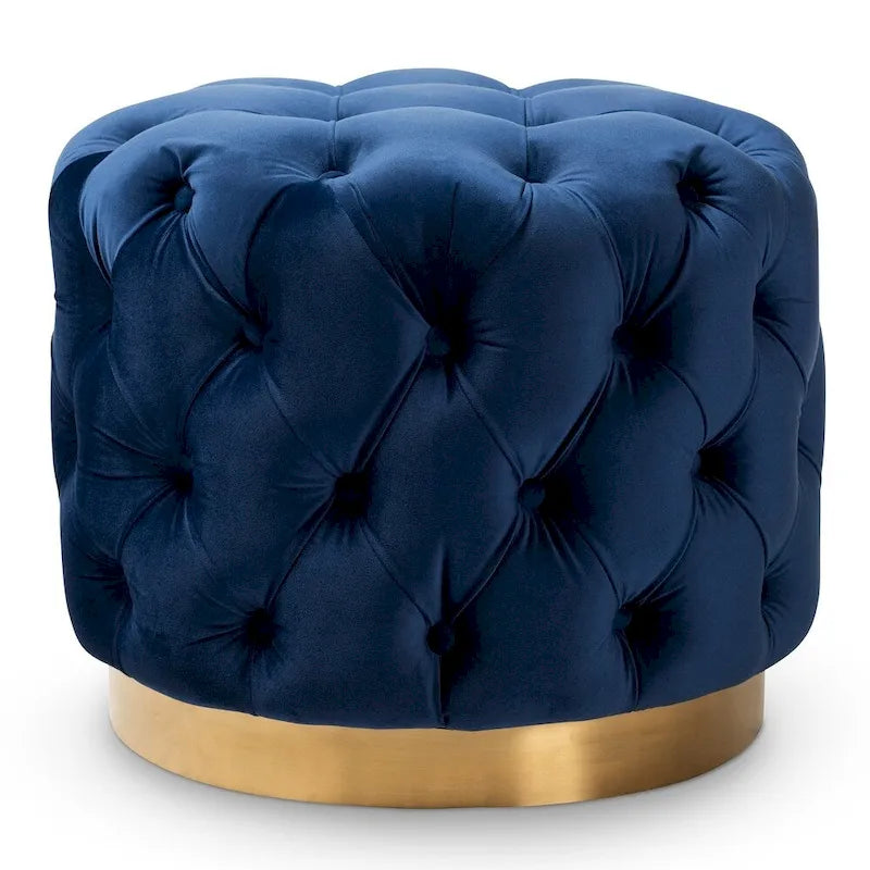 Pouf singolo imbottito con bottoni in velluto grigio/beige/blu/rosa/rosso