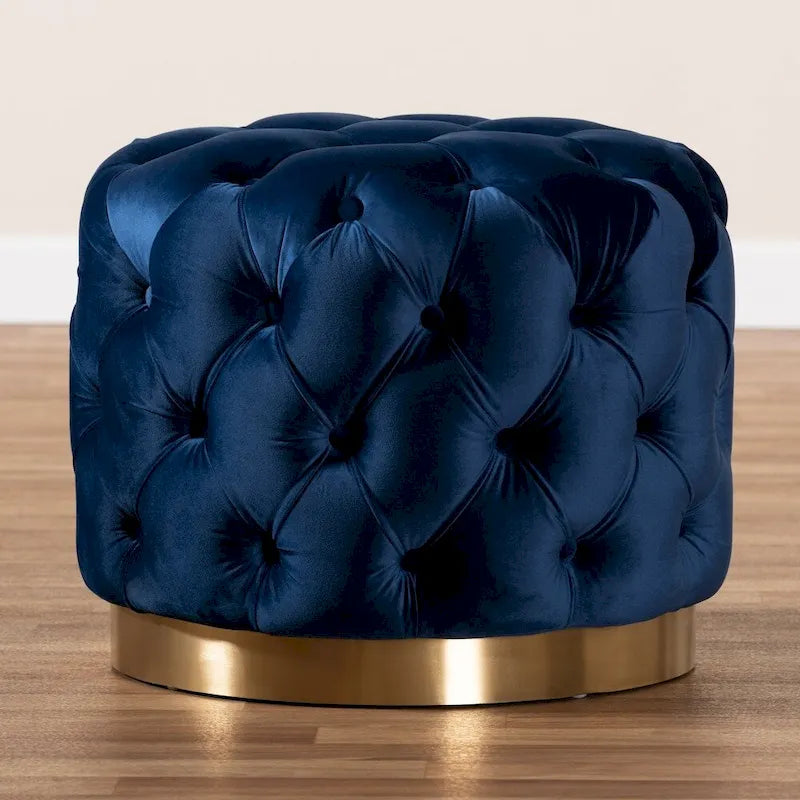 Pouf singolo imbottito con bottoni in velluto grigio/beige/blu/rosa/rosso