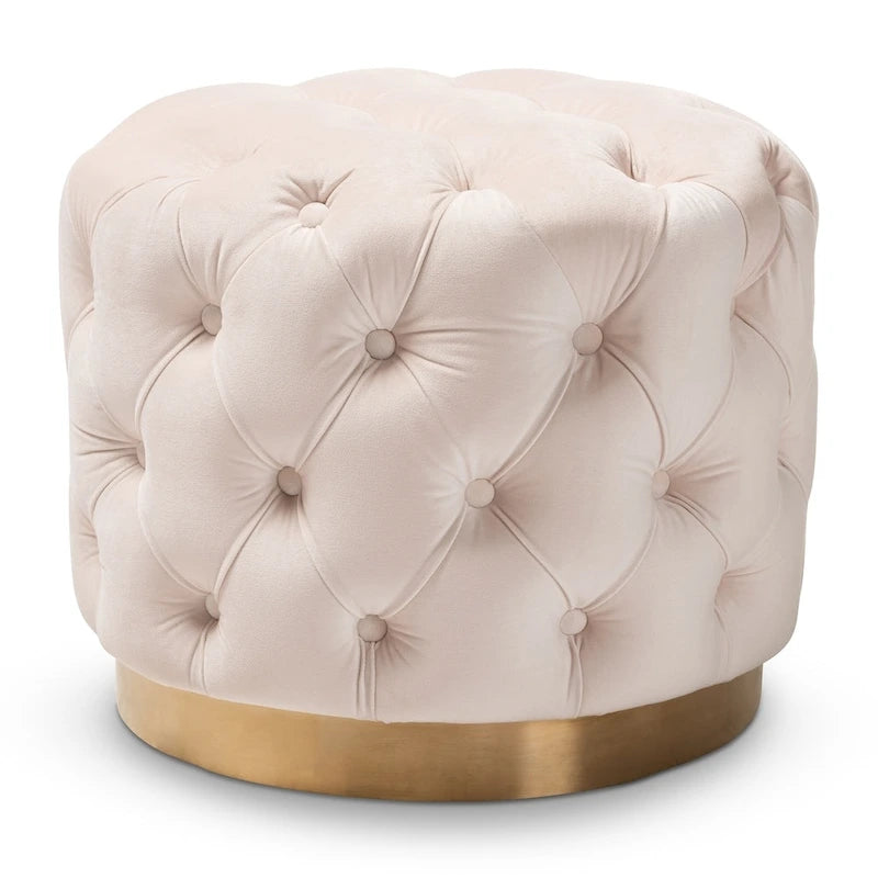 Pouf singolo imbottito con bottoni in velluto grigio/beige/blu/rosa/rosso